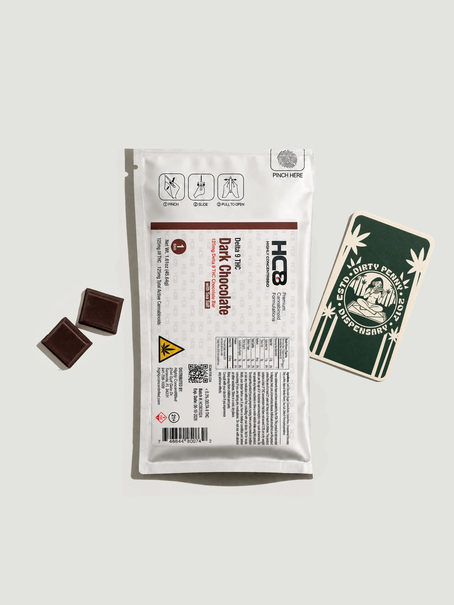 HC8 High Potency Delta-9 THC Chocolate Bar Dark Chocolate 125mg